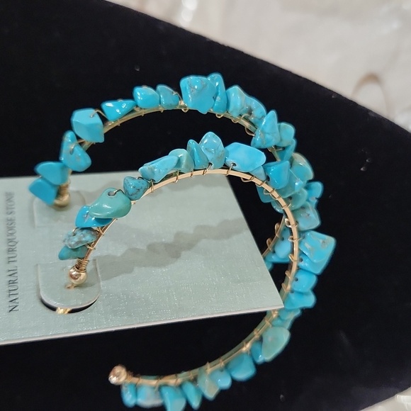 🔹️Atterri 🔹️Natural Turquoise Stone Round Hoop  Earrings - Picture 1 of 7